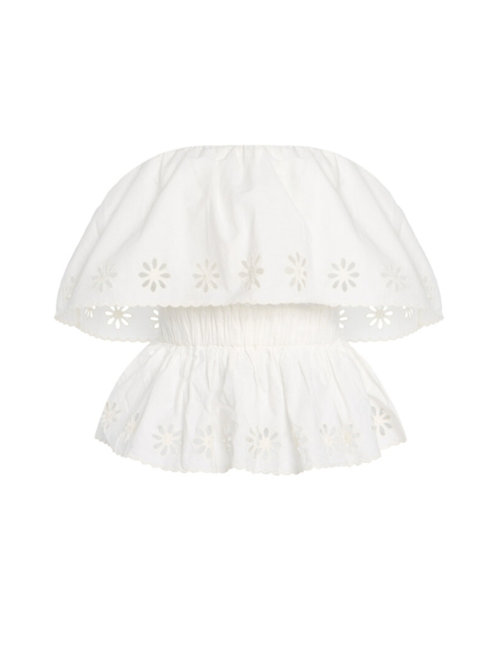 Posse White Eyelet Off-Shoulder Ruffle Crop Top